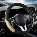 Car Steering Wheel Cover, 15 Inch Carbon Fiber Leather Stitching Color Steering Wheel Protector, Anti-Slip Elastic Breathable Steering Wheel Cover Stylish Decor for Most Cars (Beige, AD)