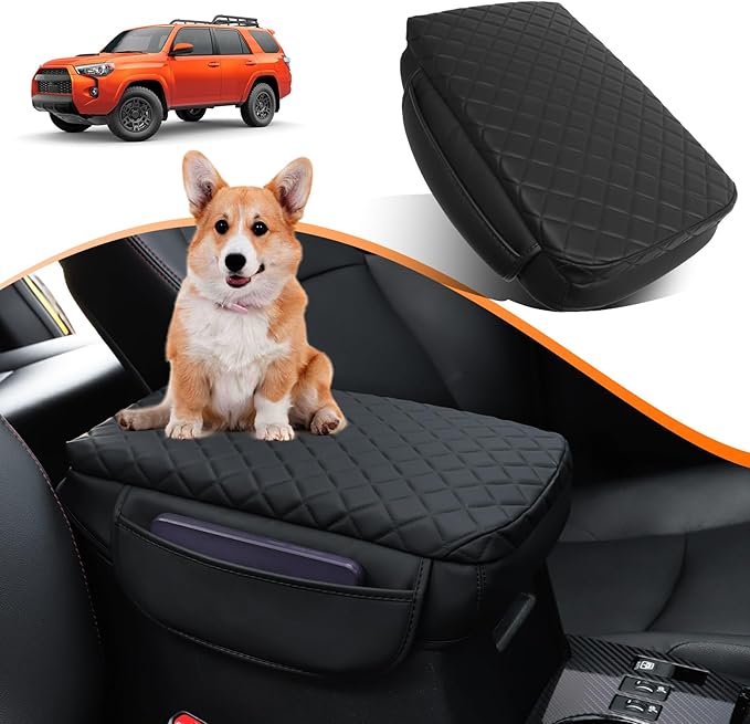 OKLSG Center Console Armrest Cover for Toyota 4Runner 2010-2023 2024 Accessories Arm Rest Pad Console Lid Protector Cushion Black with Pockets