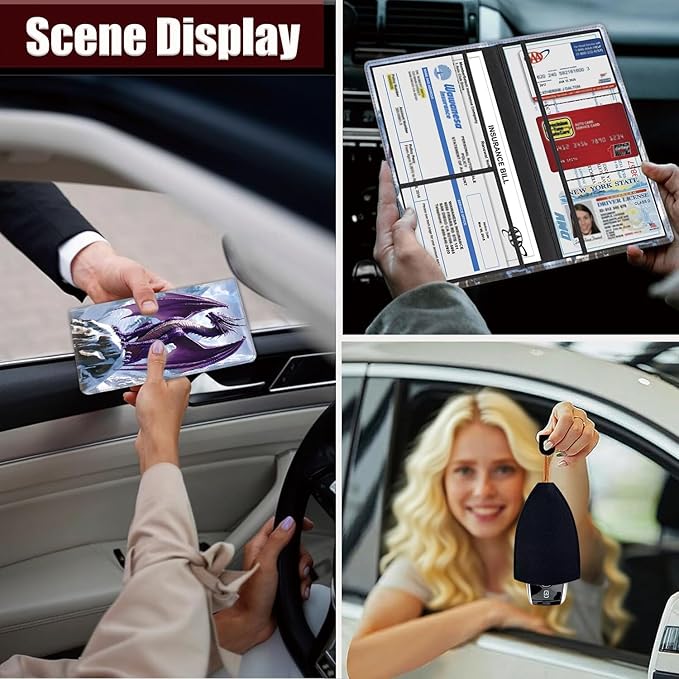Car Document Holder with Magnetic Shut, Car Registration and Insurance Card Holder, Vehicle Glove Box Organizer Documents, Driver License, Auto Paperwork Organizer Wallet, Purple Dragon On Snowy Peak