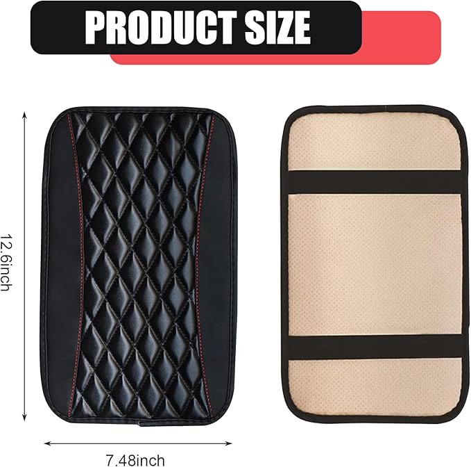 Car Center Console Cover, Patchwork Leather Center Console Cushion Pad, Waterproof Dustproof Auto Armrest Seat Box Cover Protector, Comfortable Armrest Pad for Car, Sedan, SUV, Van (Black)