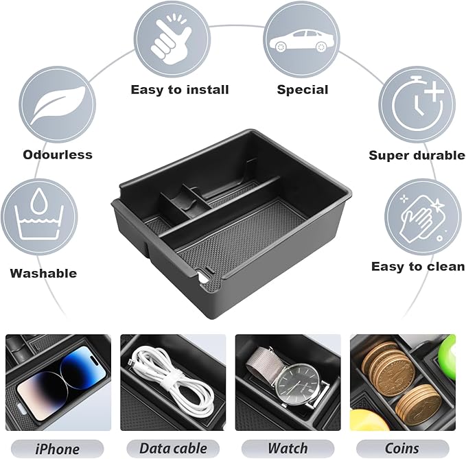 SKTU for 2025 2026 Hyundai Tucson Center Console Organizer for 2025 2026 Hyundai Tucson (SE/SEL/XRT) Console Tray 2025 2026 Tucson Accessories Insert ABS Armrest Storage Box with Coin Holder (Black)