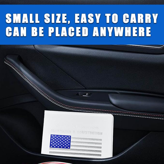 Ziciner Car Registration Insurance Holder, 2Pack Essential Auto Card Document Glove Box Organizer with Touch Fastener, Vehicle Interior Accessories Perfect for Most Car, Truck, SUV (White/Blue Flag)