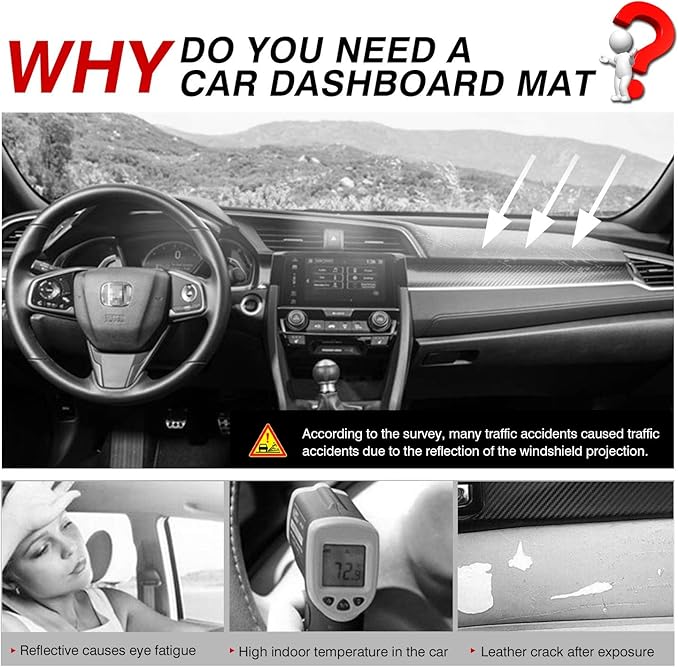 Autorder Dashboard Cover Mat for 2016-2021 Honda Civic Coupe Sedan/Hatchback Accessories Dash Cover Suede Dash Mat Sunshade Glare UV Rays Protector (Not Fit 2022 Civic)