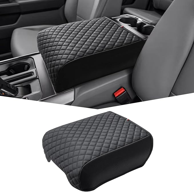 JDMCAR Center Console Cushion Compatible with 2021 - 2025 2026 Ford F150 PU Leather Armrest Interior Accessories, Customized Anti-Scratch Leather Armrest Lid Protector Pad (Bucket Seat Only)