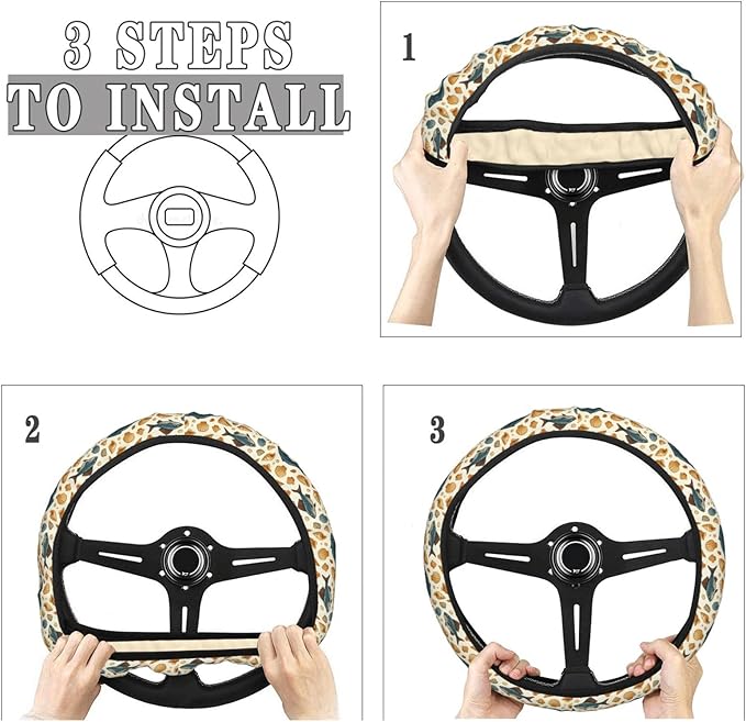 FeHuew Vintage Fish Gold Shells Steering Wheel Cover for Women, Girls 15 inch Universal Auto Car Anti Slip Wrap Steering Wheel Covers Fit for Vehicles, Truck, SUV
