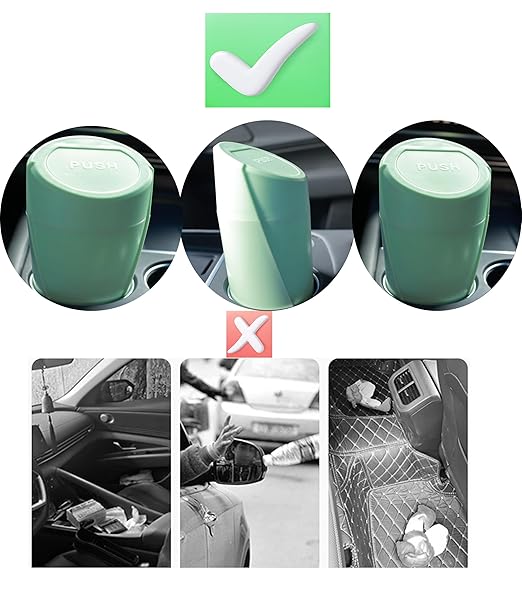 Car Trash Can Bin with Lid - 2 Packs Car Trash Bin-Car Trash Can Cup Holder-Mini Trash Garbage Can with 30pcs Small Trash Bags-Car Organizer Storage for Front Back Seat Accessories (Green)