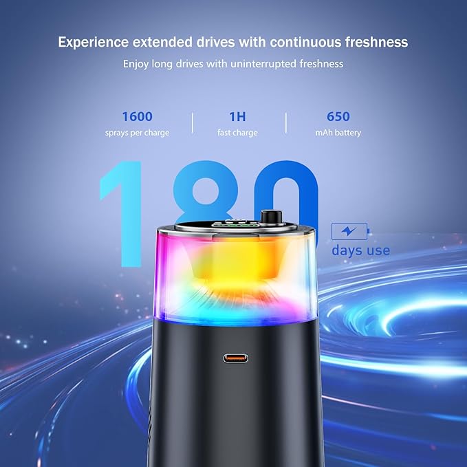 Smart Car Air Freshener with RGB Ambient Light, Galaxy Cloud Mist, Auto On/Off, Built-in Battery, Car Aroma Diffuser, Home, Office (4 Essential Oil Box), Long-Lasting Scent & Relaxing Light