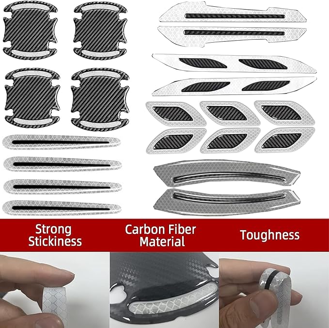 16 Piece Reflective Car Sticker Set Mirror Warning Sticker Car Door Handle Protector Reflective Self-Adhesive and Scratch Free Paint Protective Film (White)