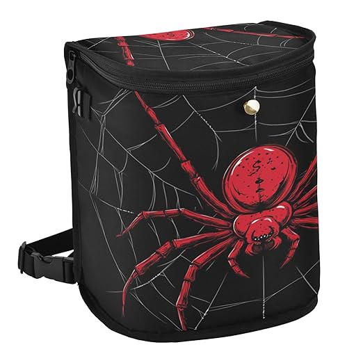 MNSRUU Car Trash Can with Lid, Red Spider on A Web Car Trash Bag Hanging Organizers and Storage for Front Back Seat, Leak-Proof Trash Bin