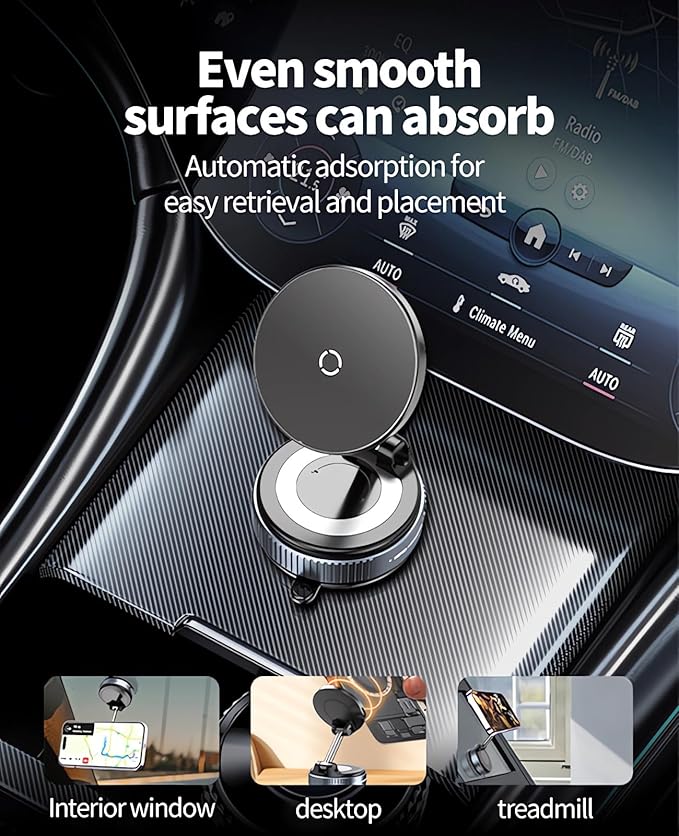 Magnetic Phone Holder for Car, Magsafe Car Mount with Nano Gel Suction Cup for Dashboard & Windshield, Compatible with iPhone 12/13/14/15/16/17 Series, Including Pro & Pro Max Models (Gray)