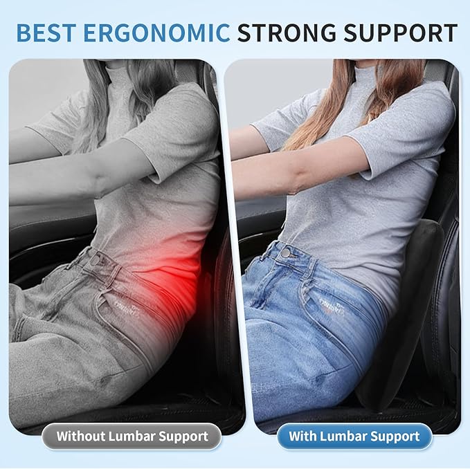 Dijialun Lumbar Support Pillow for Car, Memory Foam Back Support Lumbar Pillow for Car, Gaming, Office Chair, Ergonomic for Lower Back Pain Relief, Comfortable and Soft Fabric, Black