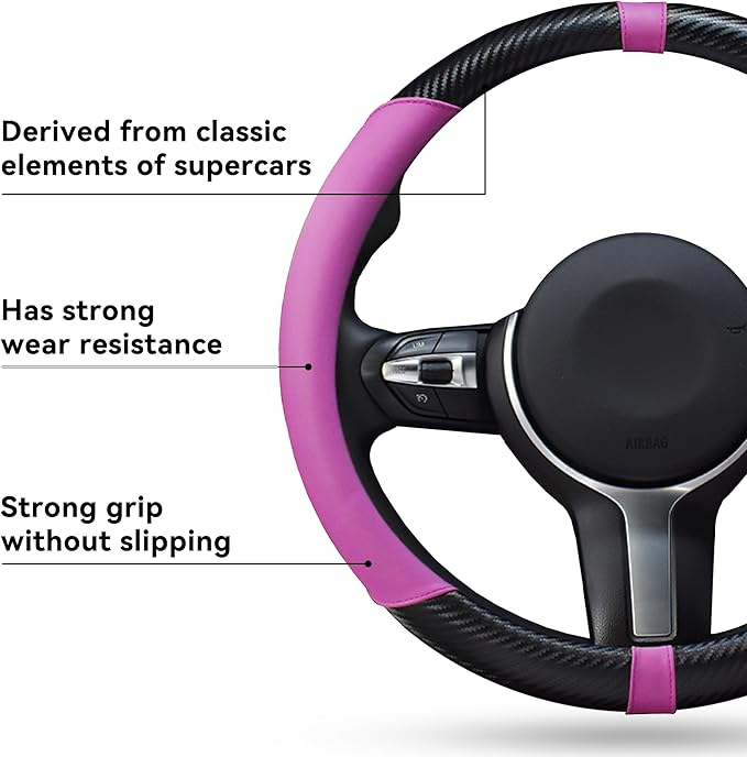 Car Steering Wheel Cover, 15Inch Universal Breathable Car Steering Wheel Protector, Anti-Slip Soft Car Decor for Men Women, Automotive Interior Accessories Fit Vehicle SUV Truck RV (Purple)