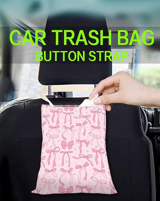 ANKVRP Car Trash Can, Durable Hanging Car Trash Garbage Bag, Cute Automotive Garbage Cans Organizer, Cute Pink Bow Star