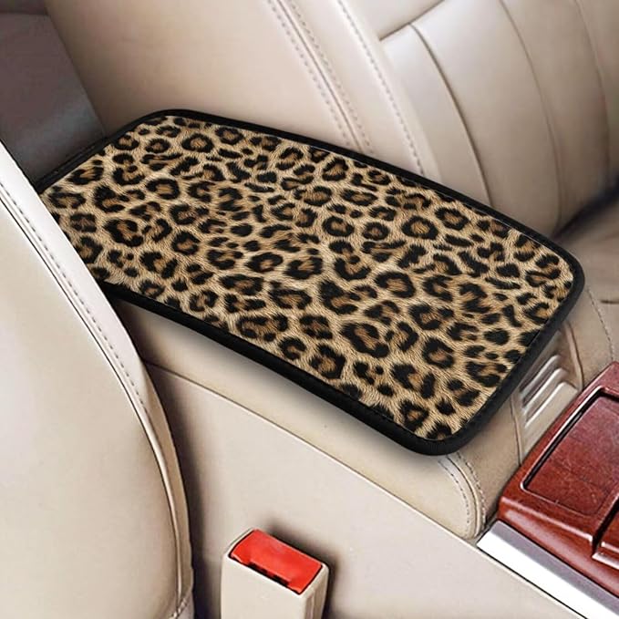 Leopard Car Center Console Cushion Pad Brown Cheetah Universal Armrest Seat Cover Protector Animal Comfortable Arm Rest Covers Car Decor Accessories Fit for Most Cars, Vehicles, SUV