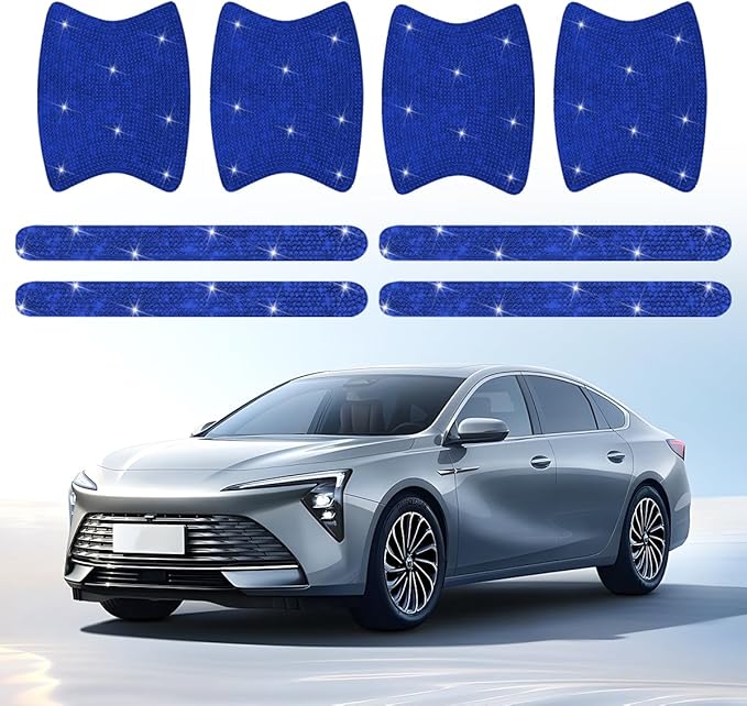 Mandark 8PCS Bling Car Door Handle Protector, Crystal Rhinestone Vehicle Door Bowl Protective Sticker, Glitter Anti-Scratch Auto Decor Decals Accessories, Universal for SUV, Sedan, Truck (Blue)