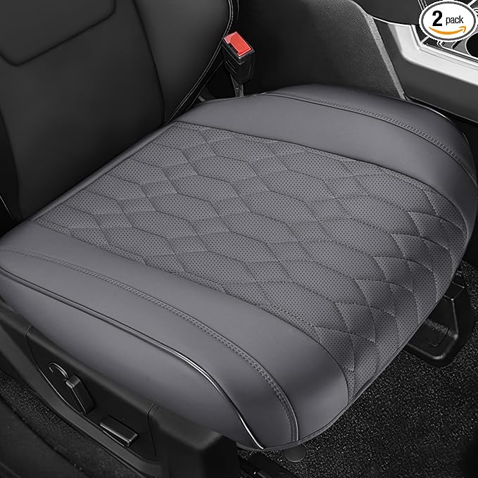 EQUIDEVDY 2 Pack Leather Bottom Car Seat Covers,Front Seat Covers for Cars,Driver Car Seat Cover,Luxury Faux Leather Seat Protectors,Full Wrap,Waterproof,for Most Vehicles,Sedan,SUV,Truck (Gray)