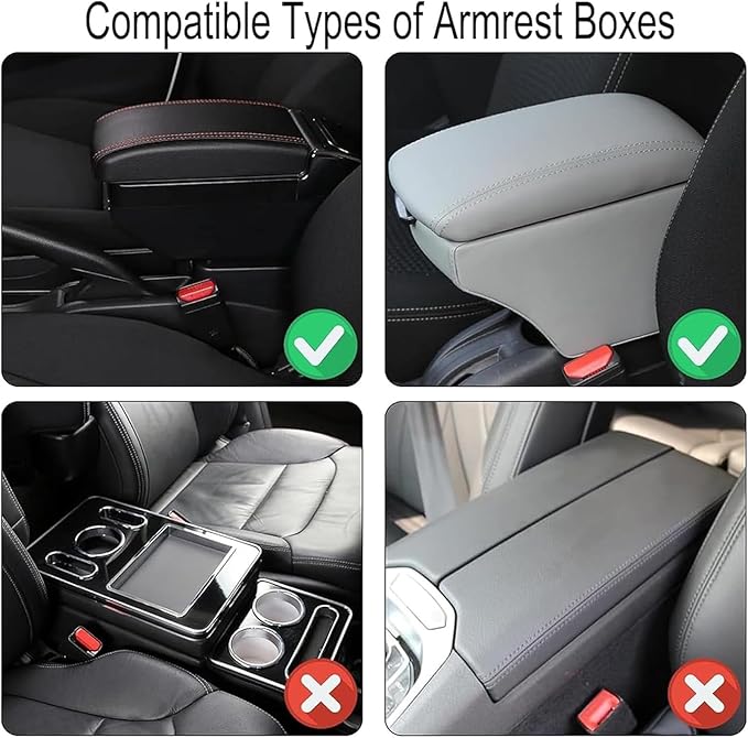 Car Armrest Cushion for BMW iX X1 X2 X3 X4 2004-2025, Center Console Covers Pad Leather Accessories, Arm Rest Protector Mat with Side Storage Bag for SUV/Sedan/Truck,A/Black