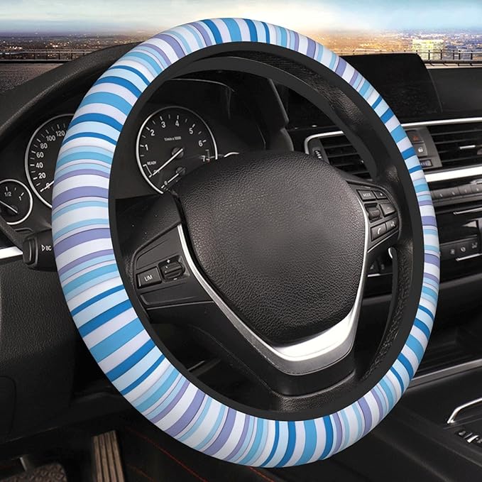 Colored Vertical Stripes Geometric Neoprene Steering Wheel Covers Women Men Car Accessories, Universal 15 Inch Fit Auto, Suvs, Truck
