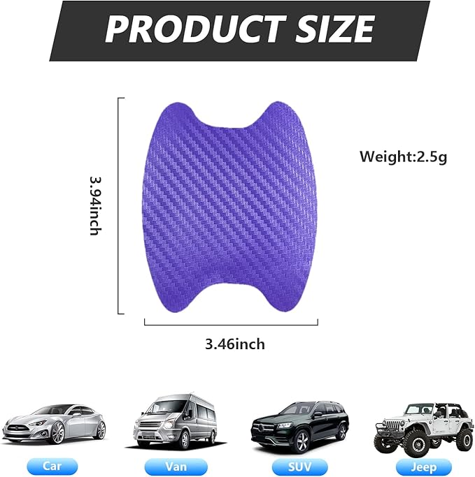 Kewucn 4PCS Car Door Handle Sticker, Carbon Fiber Auto Door Side Handle Protective Films, Anti-Scratch Vehicle Door Cup Protector, Universal Exterior Accessories for Most Cars (Purple)
