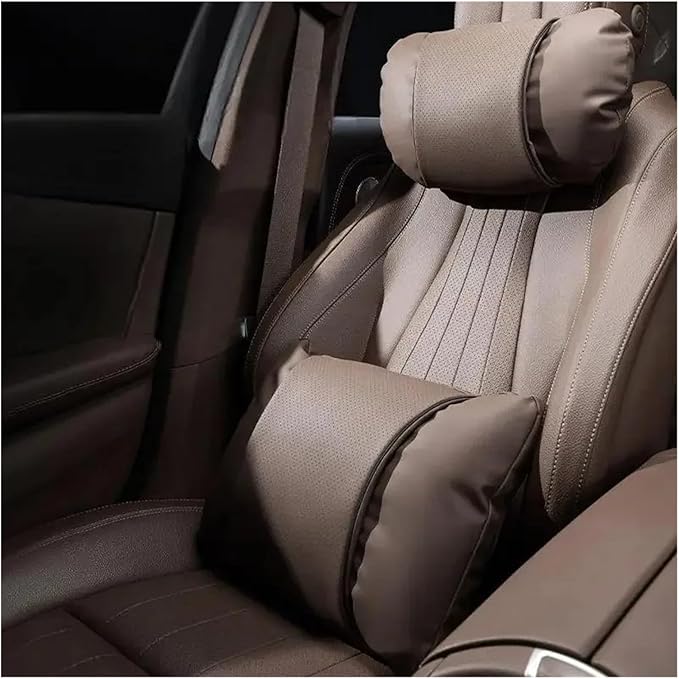 1/2PCS PU Leather Car Neck Pillow & Lumbar Support Cushion, Breathable Universal Seat Headrest Waist Pad, Soft Support Cushion for Daily Driving and Travel(E Style)