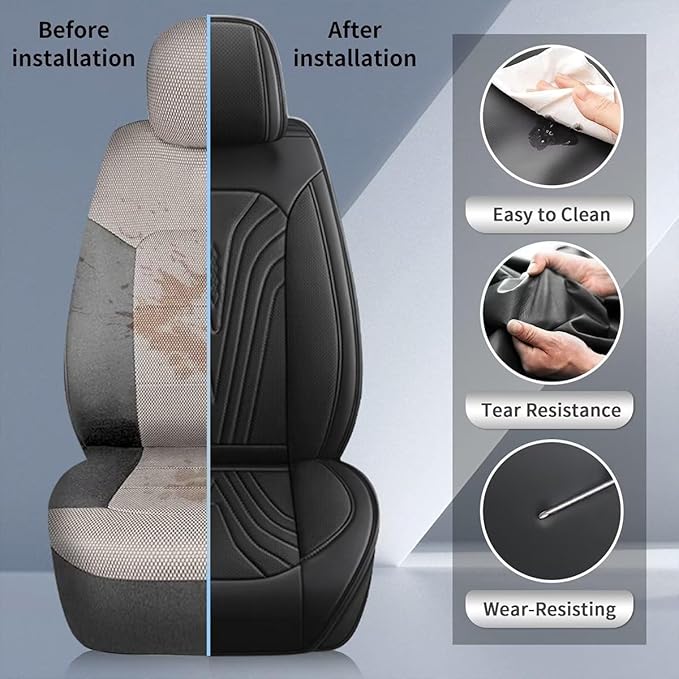 DISUTOGO Front Seat Covers Fit for Nissan NV200 2016-2020 Waterproof Faux Leather Automotive Cushion Protector Car seat Covers Compatible Airbag(2 Seats, Black)