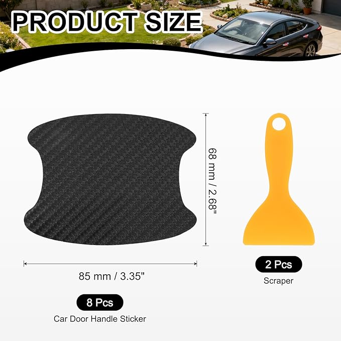 PATIKIL 2.68" x 3.35" Car Door Handle Sticker, 8Pcs Carbon Fiber Anti-Scratches Vehicle Door Cup Protectors with Scraper Auto Door Handle Protective Film for Cars Trucks RV SUV, Black