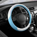 Road Comforts Steering Wheel Cover – Breathable Leather Steering Wheel Cover, Anti-Slip Grip, Universal Fit 14.5” to 15”, Heat & Cold Resistant for Cars, SUVs, and Trucks – Shining White & Blue