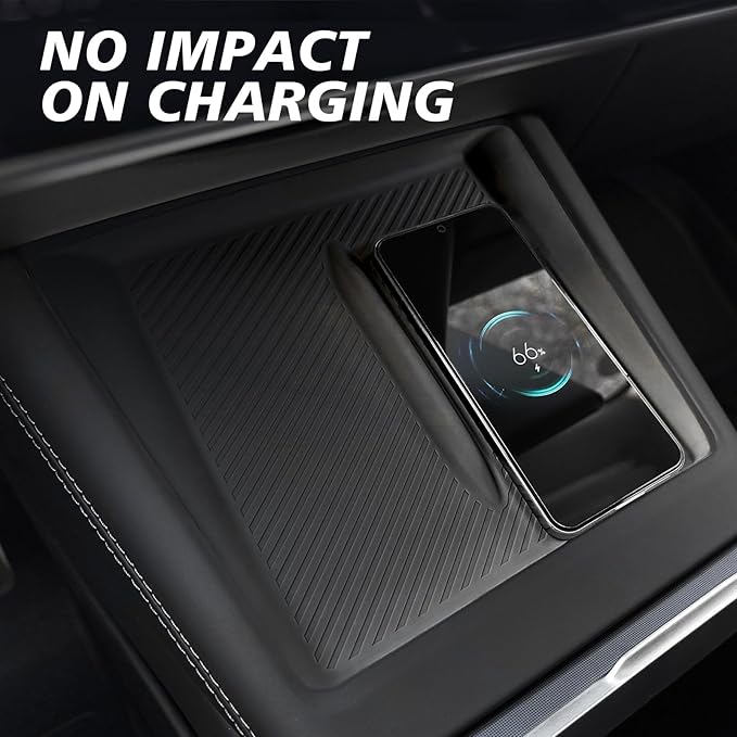 BestEvMod Center Console Wireless Charger Mat Compatible with Refreshed Model 3 Highland 2026 2025 2024 Accessories Phone Charge Area Silicone Mat Non Slip Silicone Pad (Black)