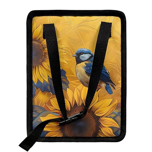 Sunflower Blue Bird Car Trash Can, Stylish Trash Bin Leak-Proof Zipper Design for Back Seat