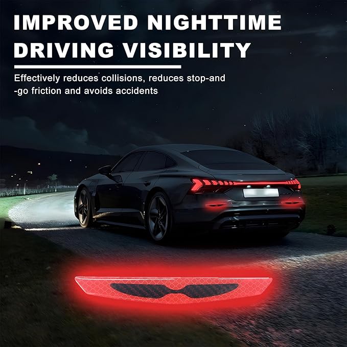 8PCS Car Door Handle Scratch Protector, 3D Carbon Fiber Car Door Handle Reflective Sticker Protective Film, Universal Auto Door Handle Scratch Paint Guard Night Visible Strip (Red)