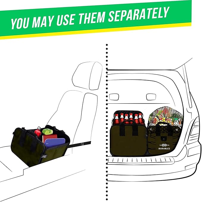 DURABLEZ 4-Section Extra Large Trunk Organizer – Heavy Duty 1680D, Collapsible & Foldable Cargo Organizer, Modular Multi-Shape Storage System for SUVs, Trucks, Vans – Green