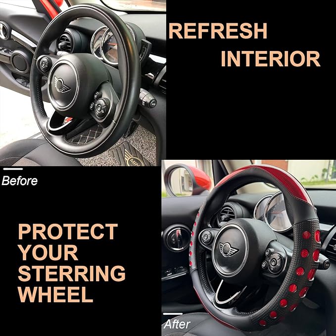 PINCTROT Large Size Race Grip Steering Wheel Cover, Anti-Slip Silicone Perforated Design with Soft Touch Padding, Enhanced Grip for Sporty Driving 15.5-15.75 Inch (Racing Red)