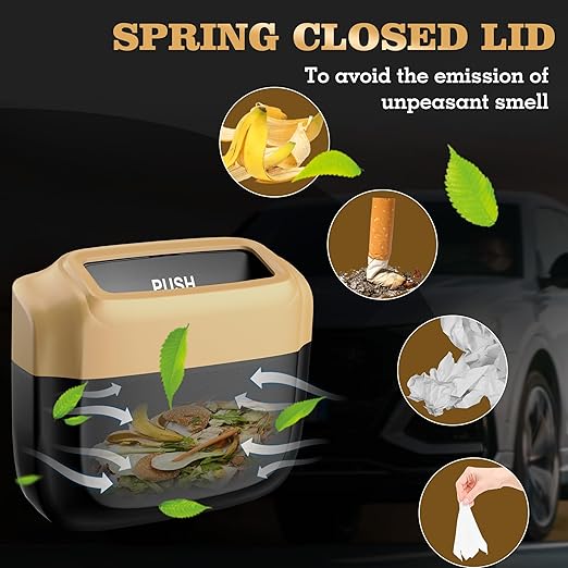 2 Packs Car Trash Can with Lid，Built-in Storage Garbage Bag，Leakproof Vehicle Trash，Car Accessories for Interior,Mini Garbage Bin for Automotive, Office, Kitchen,Bedroom，with 60pcs Trash Bags