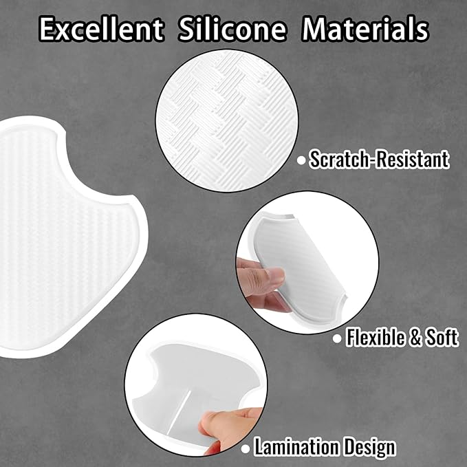 WORCAS 4Pcs Universal 3D Carbon Fiber Car Door Handle Paint Scratch Protector Sticker Auto Door Handle Cups Protective Pad(L)