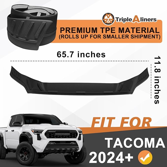 TripleAliners Hood Deflector Protector Compatible with 2024 2025 2026 Toyota Tacoma Accessories Hood Protector TPE Bug Deflector Shield Replacement