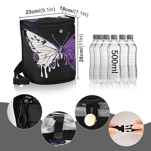 MNSRUU Car Trash Can with Lid, White Purple Dual Color Butterfly Car Trash Bag Hanging Organizers and Storage for Front Back Seat, Leak-Proof Trash Bin