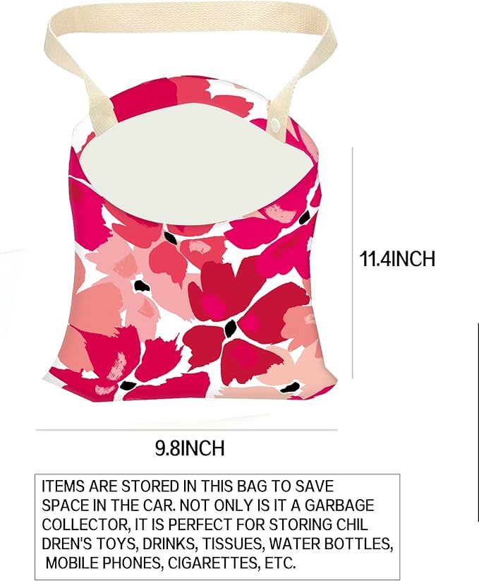 ANKVRP Car Garbage Can, Hanging Car Trash Can Bag for Back Seat Organizer, Pink Cute Flowers