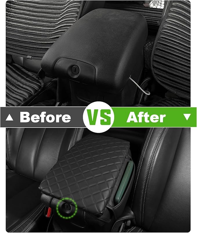 TBHOO for Jeep Wrangler JK JKU 2011-2017 Center Console Cover Armrest Cover Jeep Accessories Arm Rest Pad Console Cushion Lid Black Leather with Pockets
