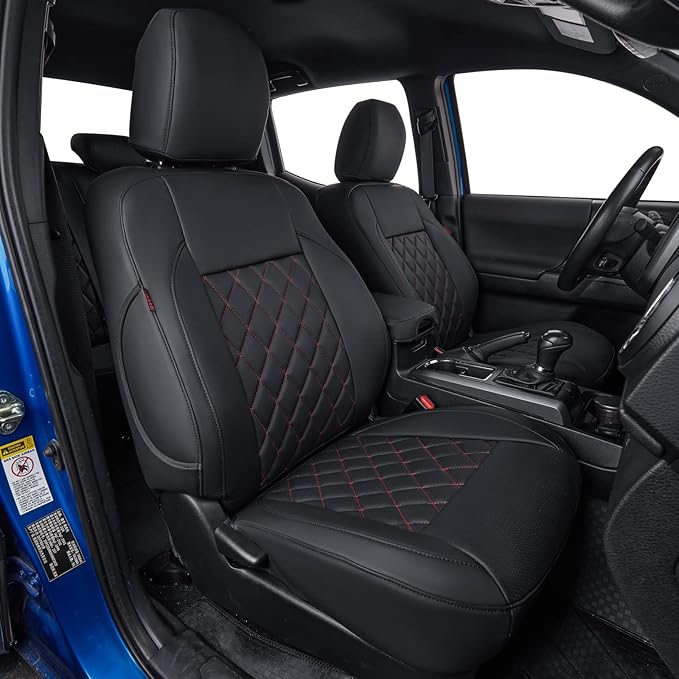 coverdream Tacoma Seat Covers Custom Fit for 2005-2011 Toyota Tacoma Double Cab/Crew Cab(TRD Sport Seats),Fully Covered Faux Leather Seat Protector-Full Set(Black & Diamond)