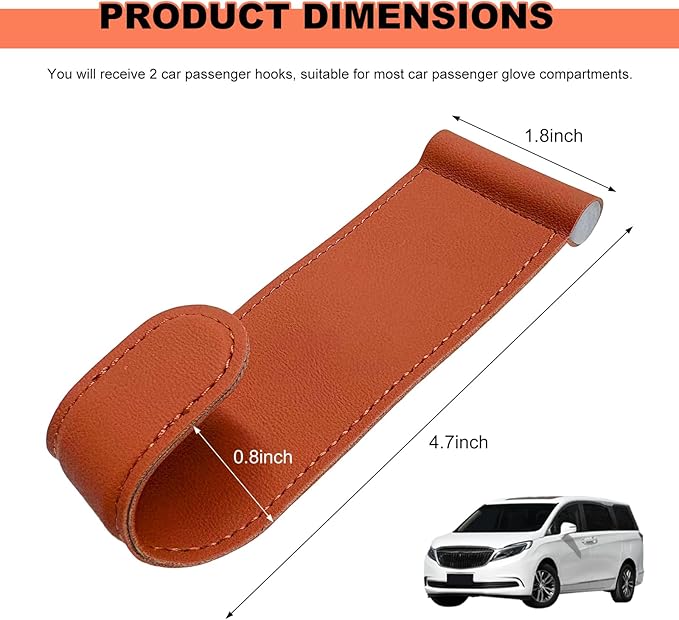 2 PCS Car Co-Pilot Glovebox Hooks, Anti-Scratch Leather Auto Glove Box Storage Hangers, Vehicle Glovebox Organizer Passenger Seat Hanging Hooks for Handbag Purse Umbrellas (Orange)