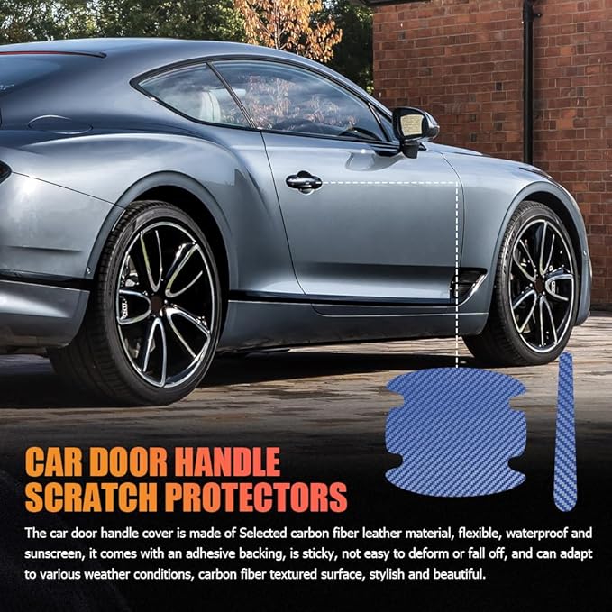 8PCS Car Door Handle Scratch Protectors, Car Door Handle Stickers, Carbon Fiber Texture Anti-Scratches Bowl Sticker, Car Door Handle Paint Guard Cover Universal for Most Car, Truck (Blue)