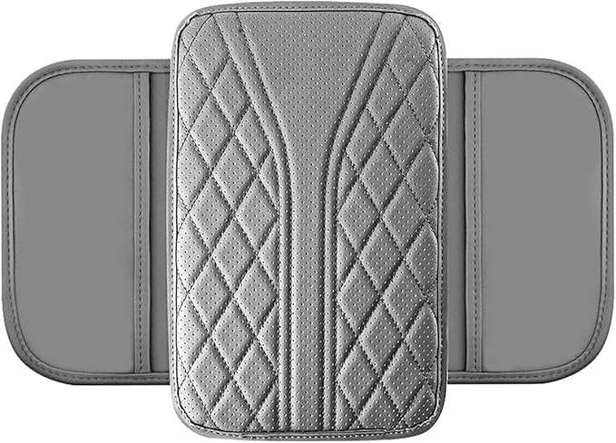 Car Center Console Cover, Strong Support Waterproof Armrest Box Booster Cushion, Leather Slow Rebound Armrest Box Cover with Side Storage Pocket, Universal Elbow Protection Pad (Gray)