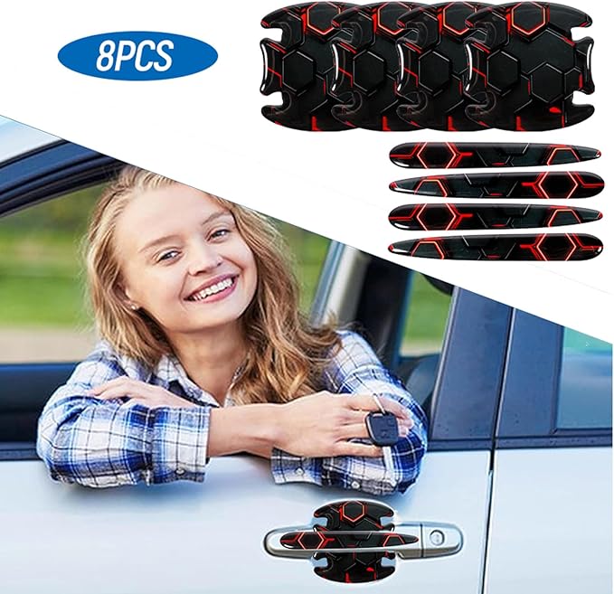 JRSMBCG 8PCS Car Door Handle Scratch Protectors,3D Patterned-Marking，Anti Scratch, Automotive Door Handle Paint Protective Film Cover Accessories, Universal for Most Cars (Colorful)