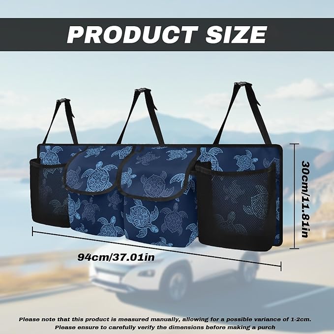CLOHOMIN Ocean Turtle Car Trunk Organizer for SUV Truck Van Blue Back Seat Storage Bag Car Storage Accessories with 4 Pockets Large Capacity Back Seat Organizer