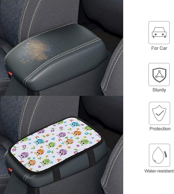 PPIKTC Neoprene Armrest Pad Cover Floral Owl, Car Center Console Cover, Universal Waterproof Accessories for Most Vehicle, SUV