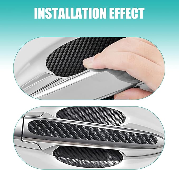 WZP 8PCS Car Door Handle Protectors, Carbon Non-Marking Fiber Handle Scratch Protector, Universal Car Exterior Accessories for Most Vehicles (Black)