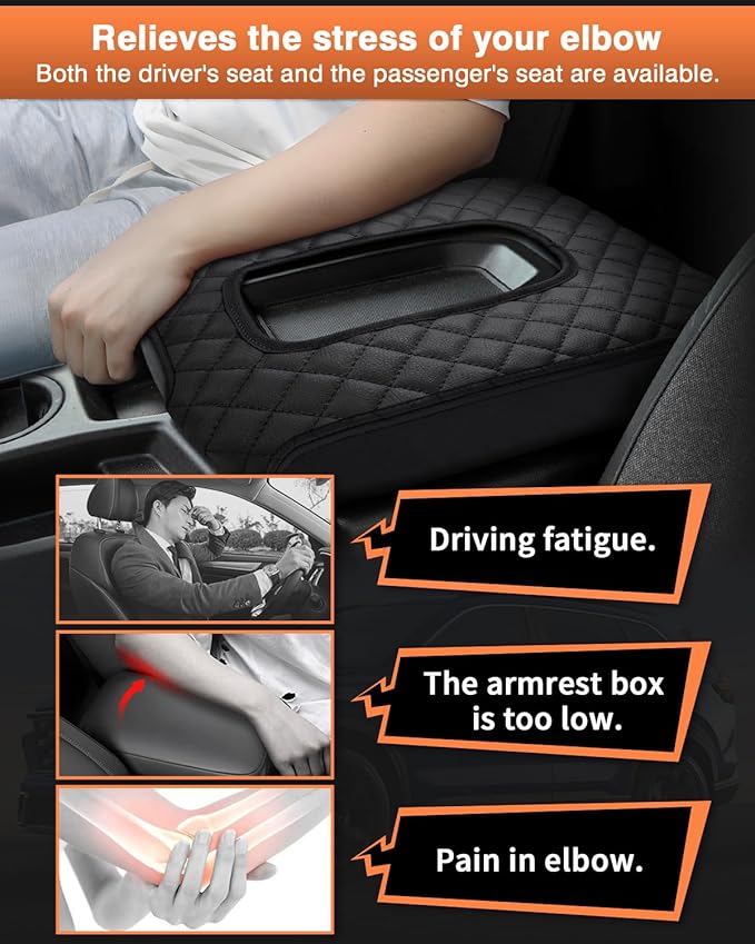 Shademax Center Console Cover for Chevy Silverado/GMC Sierra 2019-2025 2026 Jump Seat Accessories, Silverado Armrest Cover Console Cushion Pad Middle Console Armrest Lid Protective Cover PU Leather