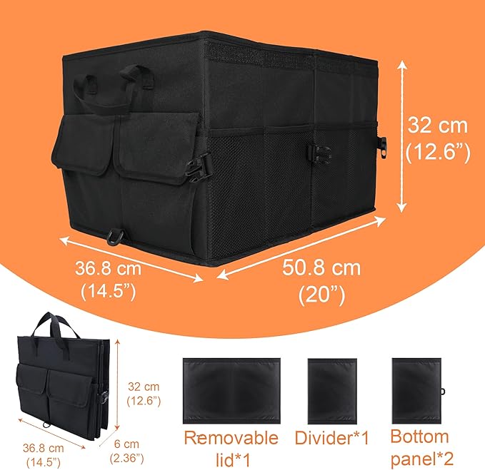 HYPERAX Car Trunk Organizer – Collapsible, Multi-Compartment Storage for SUVs, Cars, and Vehicle Accessories