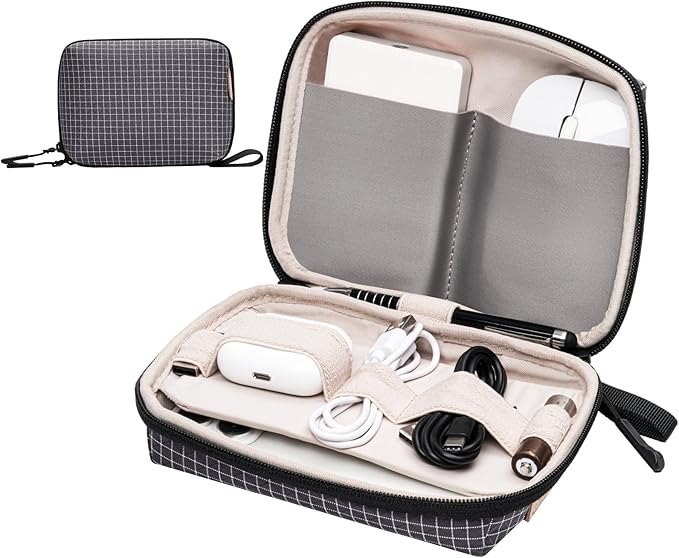 SIMTOP Electronics Organizer Cord Organizer Travel, Small Tech Bag for Cords, Chargers, Power Bank, Earbuds – Portable Cable Pouch for Office, Business Trip, Commute – Water & Scratch-Resistant