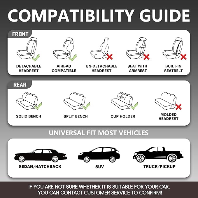 WENNFOUR Car Seat Covers Front Seats Only, Universal Luxury Automotive Car Seat Protector 2 Pack, Waterproof Breathable Leather Car Seat Cushion for Most Vehicles SUV Pick-up Truck, Grey